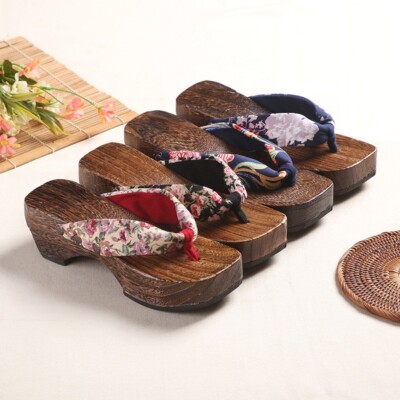 Damen Japanisch Geta Zehentrenner Bestickt Rutschfest Sandalen Kimono Cosplay