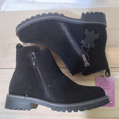 Hawkwell Booties Womens Size 6 Synthesis Black Leather Side Zip Ankle Nwt