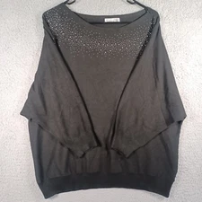 89th + Madison Womens Black Sweater Plus Size 2X Oversized Beaded Round Neck