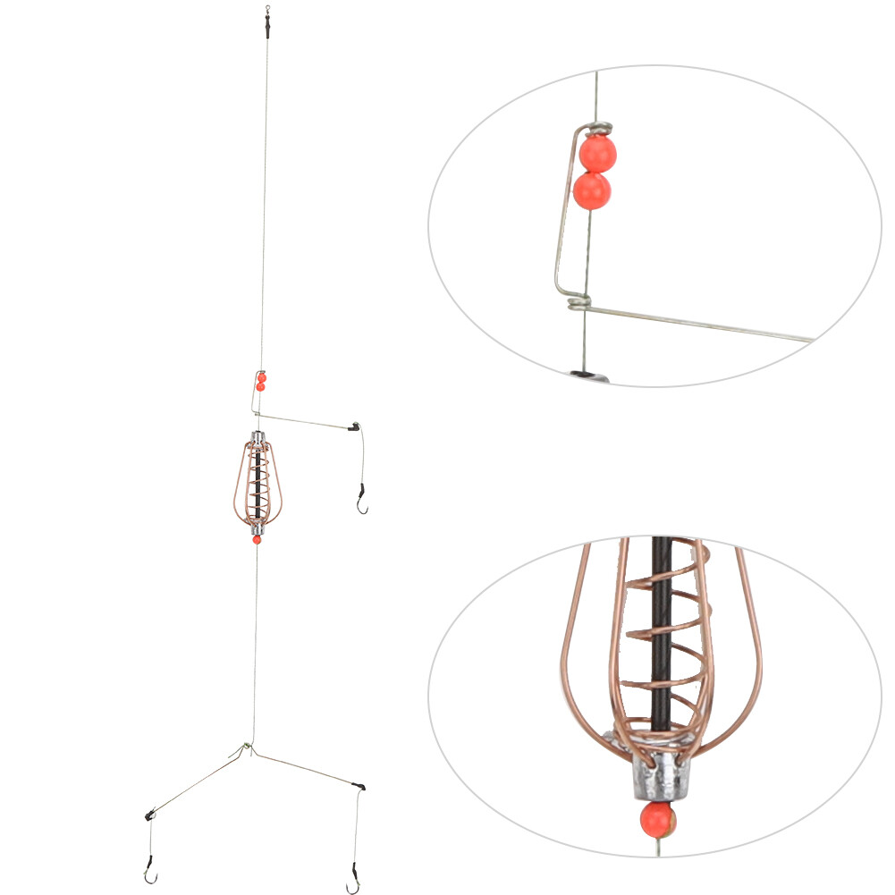 4PCS Fishing Bait Cage Lure Trap Basket Feeder Holder With Hooks Fish