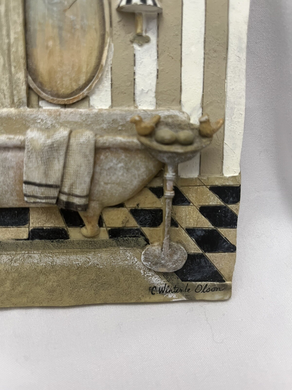 Vintage C. WINTERLE OLSON 3D Bathroom Bathtub Wall Art Tiles 5 1/2" Set