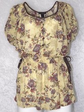 MNG Collection Medium Boho Peplum Style Chic Blouse Floral Tea Green By Mango