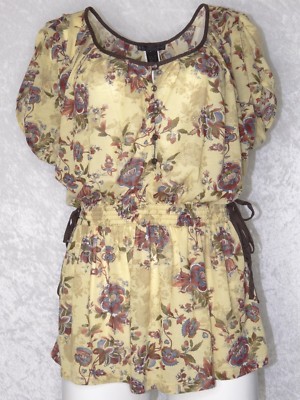 MNG Collection Medium Boho Peplum Style Chic Blouse Floral Tea Green By Mango
