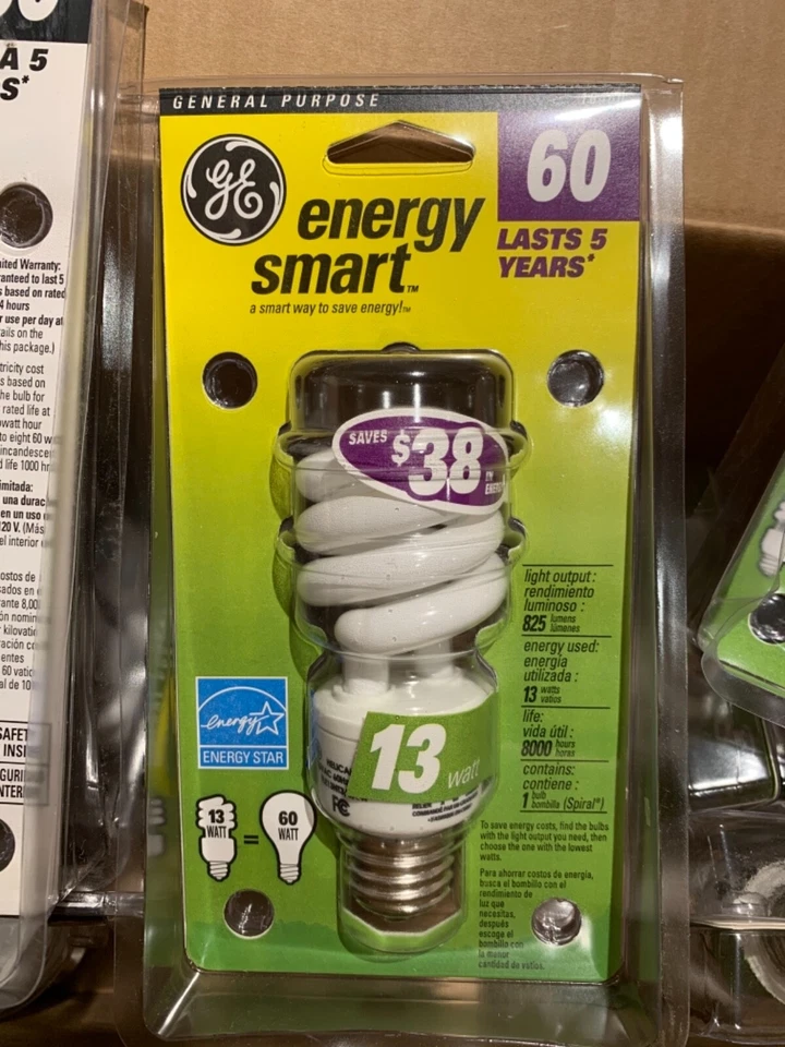 8) NEW GE Energy Smart 60 Watt (Uses Only 13 Watts) Fluorescent Light Bulbs SAVE - Image 2 of 3