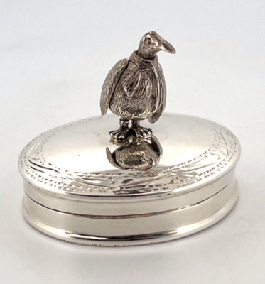 Pinguin Pillendose Andenken Viktorianischer Stil 925 Sterling Silber Englische Punzen