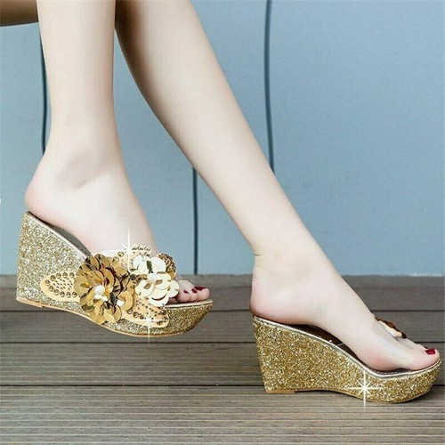 Para mujer Mulas Zapatos Chic Cuña Alta Sandalias Plataforma de Cristal Pvc Pantuflas Bomba - Imagen 6 de 15