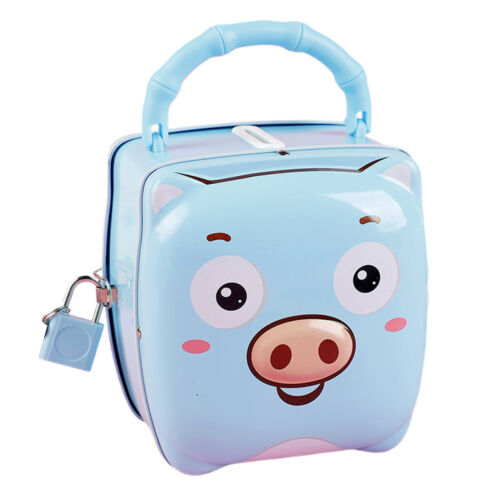 Children's Portable Bank Key Lock Small Cash Box Safe Bank Money Boxes Blue
