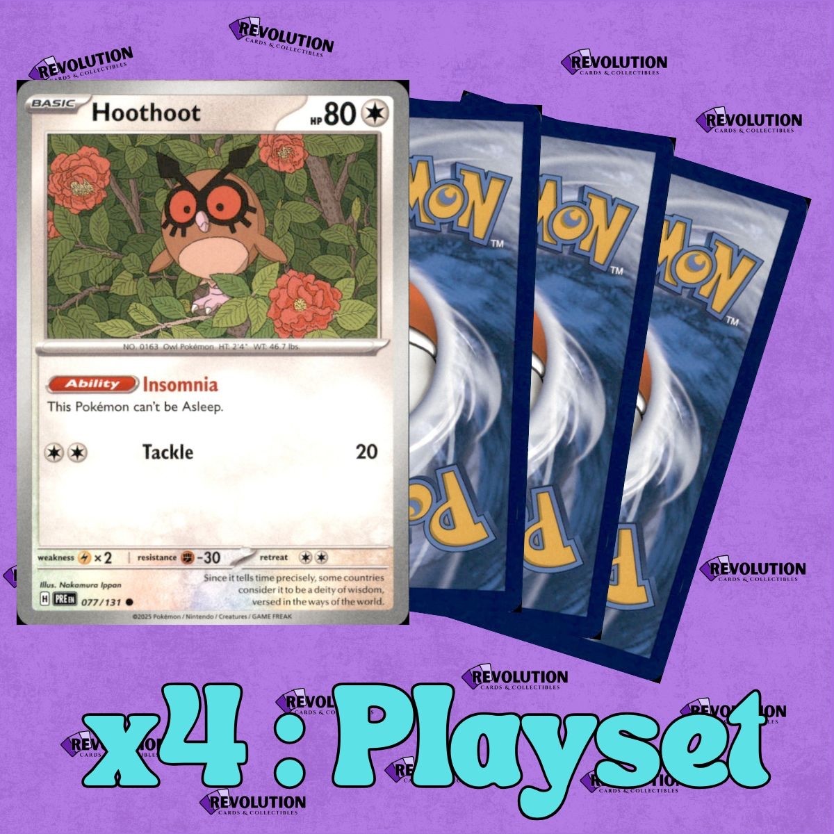 4x Playset Pokemon TCG  Hoothoot 77/131 