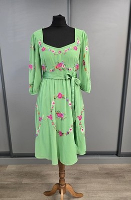 Monsoon women's Emelia floral embroidered dress green size 10 BNWT