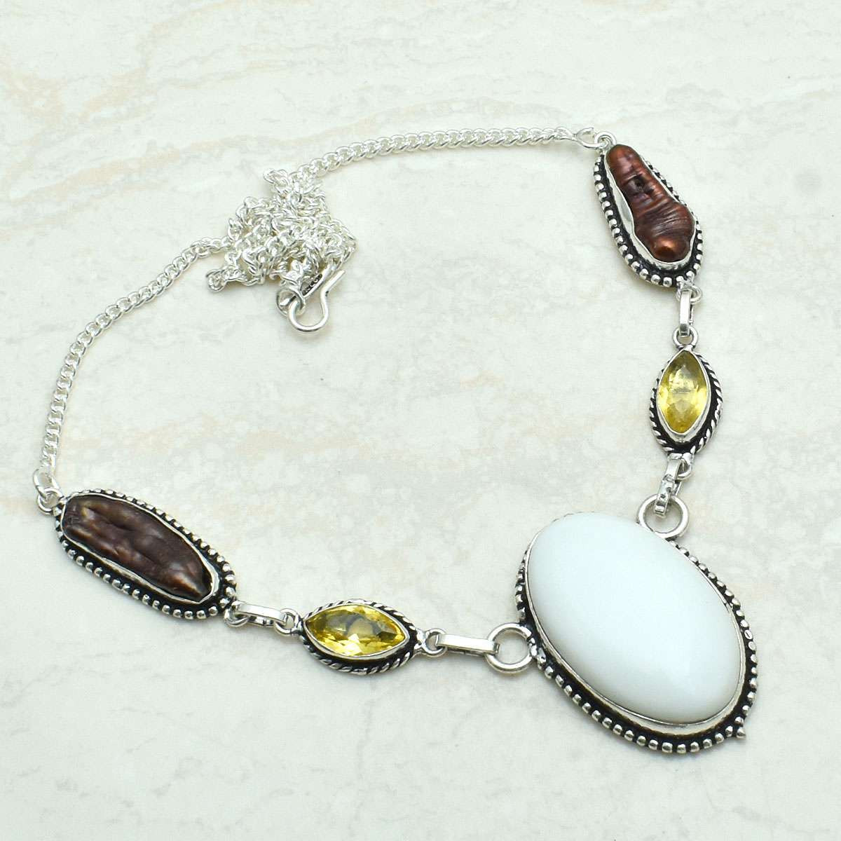 White Opal Citrine Handmade Ethnic Jewelry Necklace 32g AN 72622
