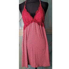 Victoria's Secret Babydoll Chemise Red Slip Multicolor Geometric Print Lace Bust