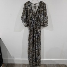 Express Maxi Dress Size Medium Sheer Tiger Metal Beach Cover Coastal Euro Summer