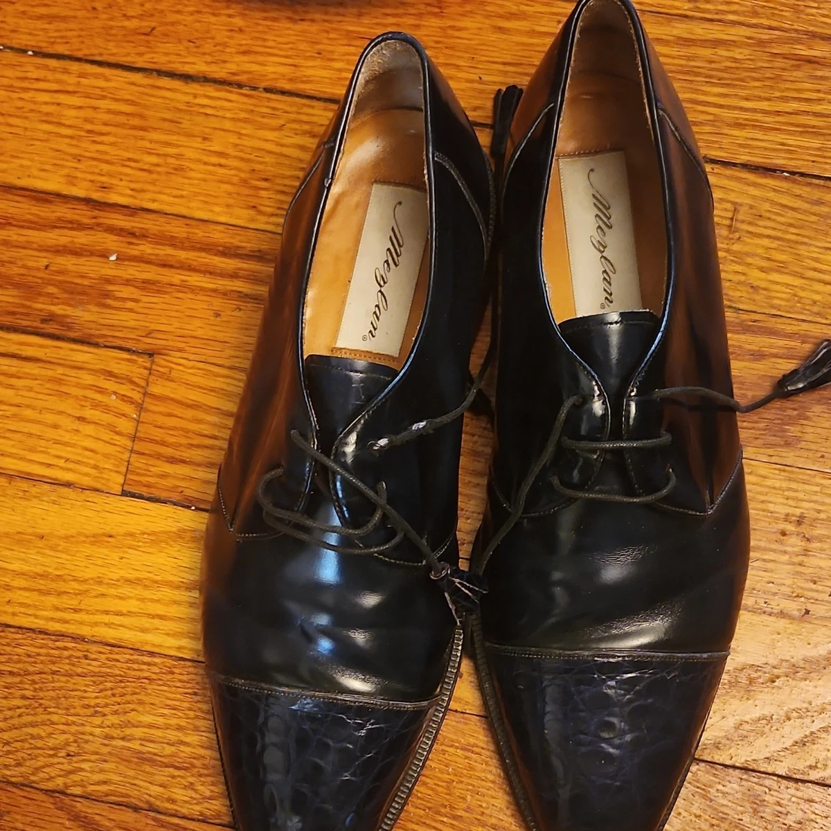 Mezlan Florence Cap Toe Black Leather‎ & Deerskin Oxford Dress Shoes Men Sz 8.5M Mezlan Leather Upper Solid Dress Shoes for Men for sale | eBay main image 4