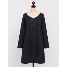 Vintage Andrea Jovine Black 100% Wool Knit Mini Dress Embroidery Womens Medium