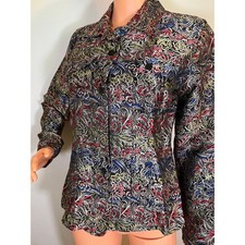Chicos Silk Blend Brocade Jacket Colorful Floral Tapestry Artwear Blazer