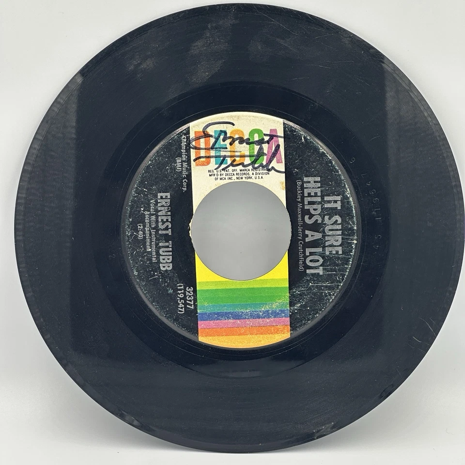 *SIGNED* ERNEST TUBB It Sure Helps A Lot; Just Pack Up And Go 45 RPM VTG COUNTRY - Image 3 of 4