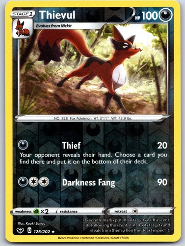 Thievul 126/202 Reverse Holo SWSH01: Sword & Shield Base Set NM Pokemon 2020