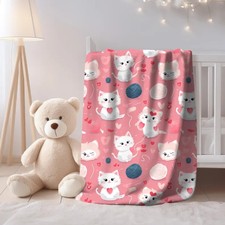 Cute Cats Valentine Printed Velveteen Plush Blanket Cozy Pet Lover Gift