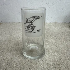 Vintage B.C. Comic Johnny Hart Caveman Unicycle Pinched 12 oz. Drinking Glass