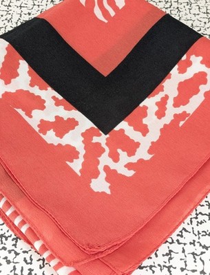 Vintage Retro 29'' geometrischer quadratischer Schal rot schwarz weiß