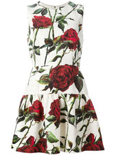 Dolce & Gabbana FW2015 Floral Red Roses Print Ruffle Jacquard Dress IT38