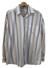 Alan Flusser Size L Tan Blue Multi Color Striped Long Sleeve Button Up Shirt
