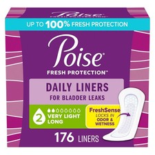 Poise Daily Incontinence Panty Liners, 2 Drop Absorbency, Long Length, 176 Count