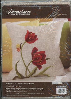 Herrschners Butterfly in the Garden Pillow Cover Embroidery Kit
