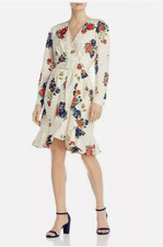 NWD Tory Burch Printed Floral Silk Wrap Ruffle Dress Size 2 Ivory #1E509