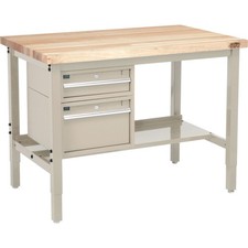48"W x 30"D Workbench 1-3/4" Thick Maple Top Square Edge with Drawers Shelf Tan