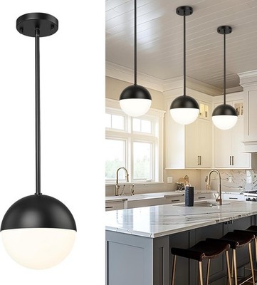 LMS 8  Black Modern Globe Pendant Light Frosted Glass Light Fixture 1623E