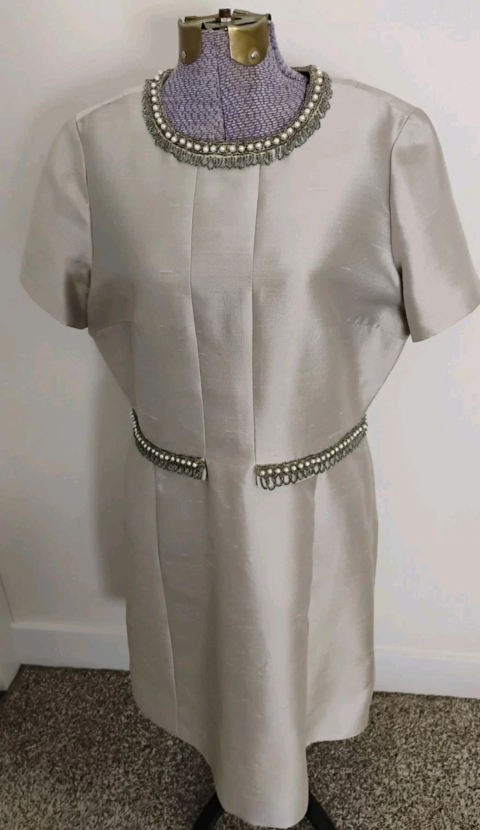 silver 50s dress 1950's Lilli Diamond Metallic Silver Lame Beaded Dress & Swing Jacket