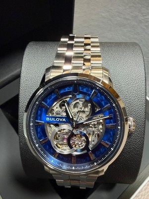 BULOVA - Herren Armbanduhr Man Skeleton nur Zeit Sutton Blau 96A331