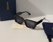 Gucci GG6901 Square Sunglasses Glossy Black Frame Dark Smoke Lenses Ships Today