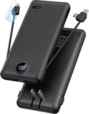 Portable Charger, Power Bank Built-In Cables and AC Wall Plug