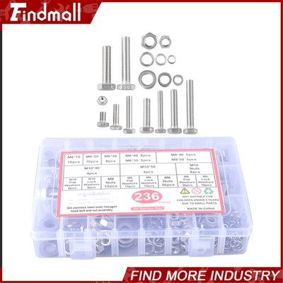 #ad #ad 236PCS M6 M8 M10 Heavy Duty Bolts and Nuts Assortment Kit 304 Stainless Steel $13.49
