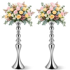 2 Pcs Sliver Metal Flower Arrangements Stand Tall Wedding Centerpiece Stand T...