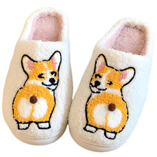Funny Dog Cat Slippers for Women Men Winter House Shoes, Fluffy Bedroom Slides