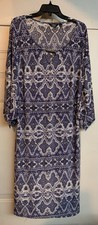 NWOT Navy & White Print Dress. Silver Bead Detail. Sheath Style 1x. SKU H 13