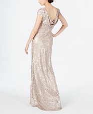 Calvin Klein Shimmering - subtle sequin Buff (cream) Maxi Cap Sleeve Dress sz 2