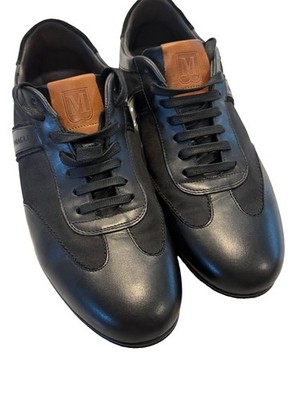 Bruno Magli Marcello Black Deerskin Leather Sneakers Men s 10 Made Italy
