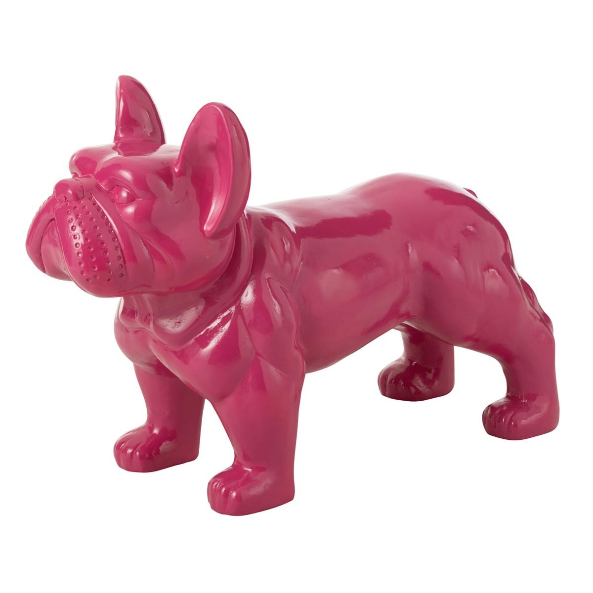 Grande statue bulldog fuchsia 88cm sculptée en résine de haute qualité