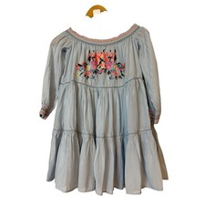 Free People Sz XS Light Blue Sunbeams Mini dress Off the Shoulders Cotton Blend