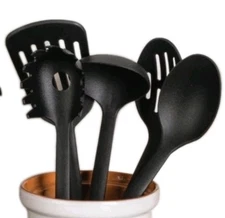 FIVE (5) T-FAL Utensils ~ BLACK ~ Spatula ~ 2-Spoons ~ Pasta Server ~ Ladle