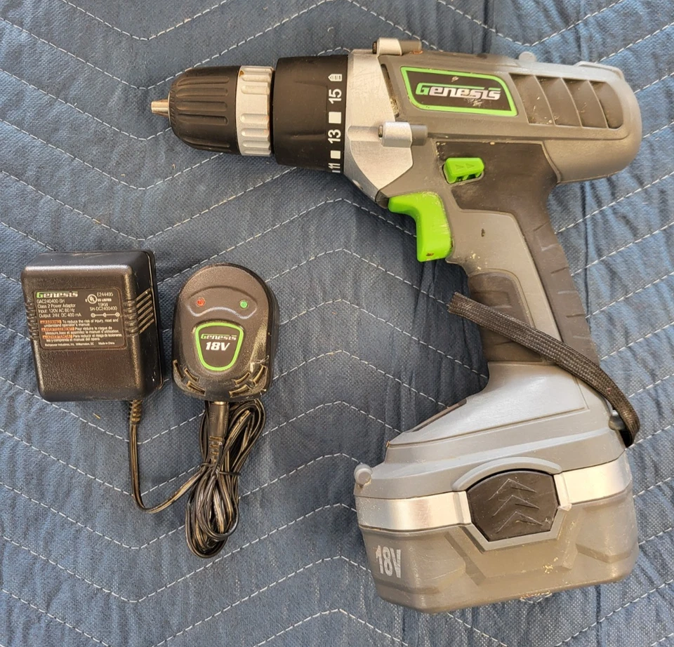 Genesis 18V 3/8 Cordless Drill Driver GCD18B Battery Charger Case TESTED WORKS! - Image 4 of 4