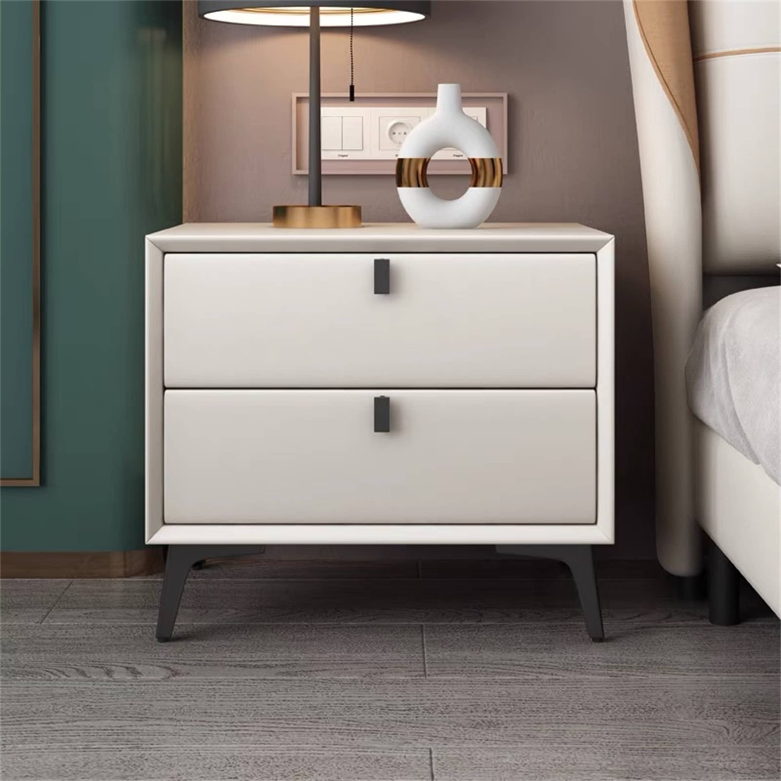White Pine Nightstand with 2 Drawers - Rustic Bedside Table for Bedroom