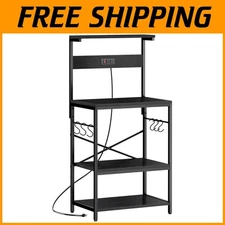 Modern Black Kitchen Bakers Rack with Power Outlet