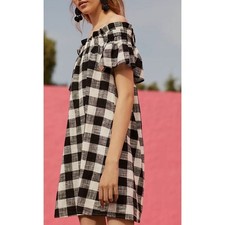 Anthropologie Corey Lynn Calter Gingham Off The Shoulder Dress XS