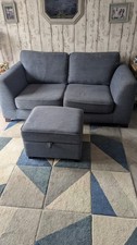 DFS Blue 2-Seater Fabric Sofa  + Matching Footstool 180cm