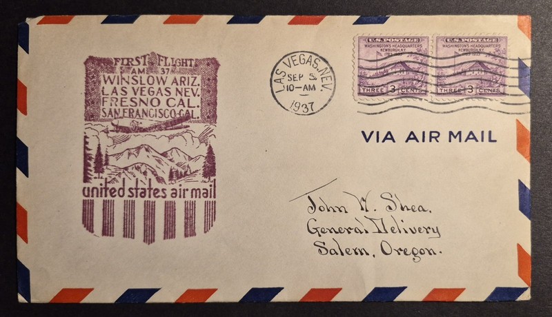 1937 First Flight Las Vegas NV Nevada AM 37 Airmail AM-37 37W2 Air Mail Cover